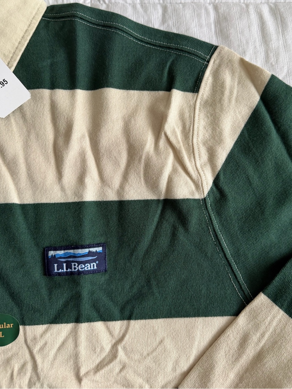 NWT L.L. Bean Deep Green and Cream Vintage Soft Rugby Shirt - Picture 6 of 9